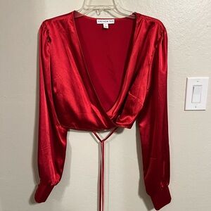 NWOT ❗️ And Now This Red Satin Tie Crop Blouse